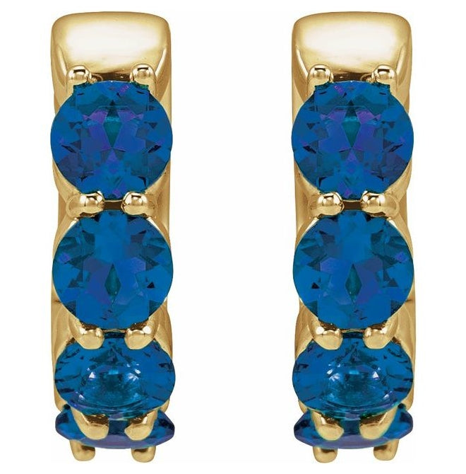14K Yellow Gold Round 14.3 Mm 3.5 Mm 3.5 Mm Pair Hinged Polished Lab-Grown Gem Hoop Huggie Earrings