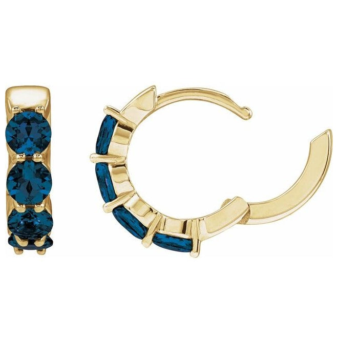 14K Yellow Gold Round 14.3 Mm 3.5 Mm 3.5 Mm Pair Hinged Polished Lab-Grown Gem Hoop Huggie Earrings