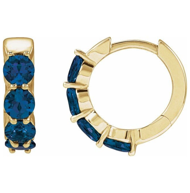 14K Yellow Gold Round 14.3 Mm 3.5 Mm 3.5 Mm Pair Hinged Polished Lab-Grown Gem Hoop Huggie Earrings