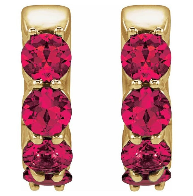 14K Yellow Gold Round 14.3 Mm 3.5 Mm 3.5 Mm Pair Hinged Polished Lab-Grown Gem Hoop Huggie Earrings