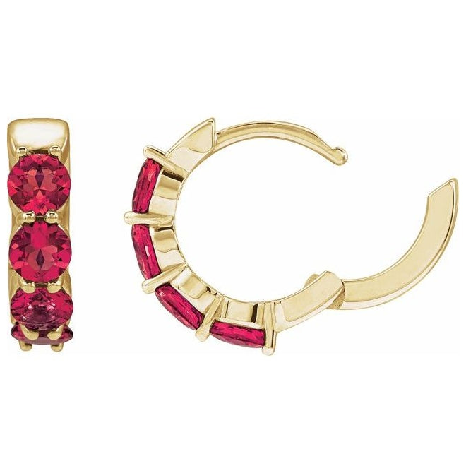 14K Yellow Gold Round 14.3 Mm 3.5 Mm 3.5 Mm Pair Hinged Polished Lab-Grown Gem Hoop Huggie Earrings