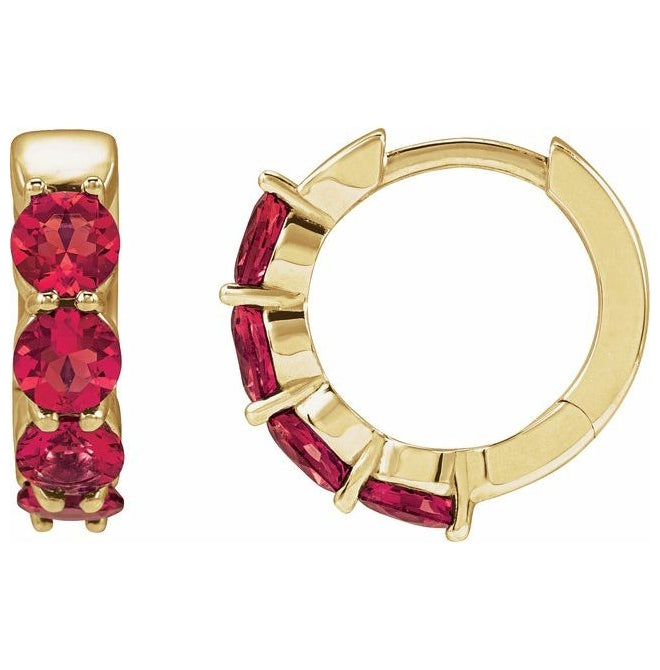 14K Yellow Gold Round 14.3 Mm 3.5 Mm 3.5 Mm Pair Hinged Polished Lab-Grown Gem Hoop Huggie Earrings