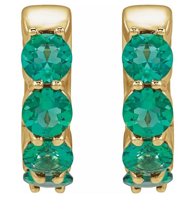14K Yellow Gold Round 14.3 Mm 3.5 Mm 3.5 Mm Pair Hinged Polished Lab-Grown Gem Hoop Huggie Earrings