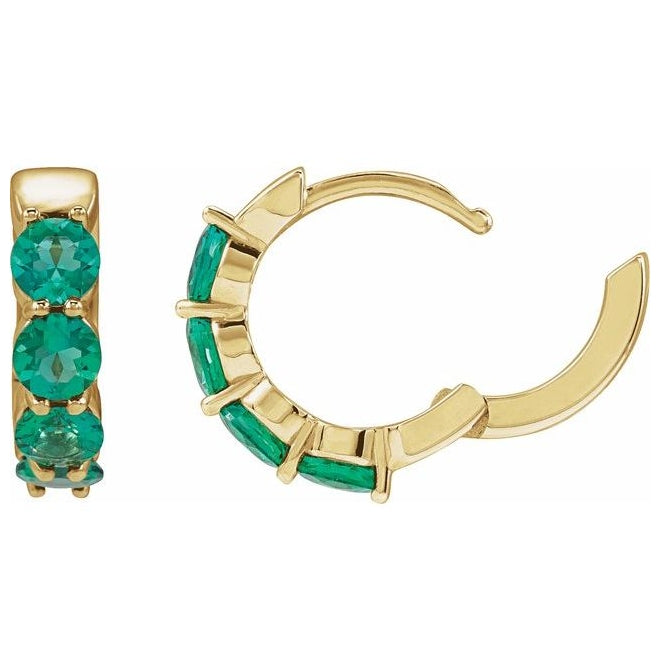 14K Yellow Gold Round 14.3 Mm 3.5 Mm 3.5 Mm Pair Hinged Polished Lab-Grown Gem Hoop Huggie Earrings