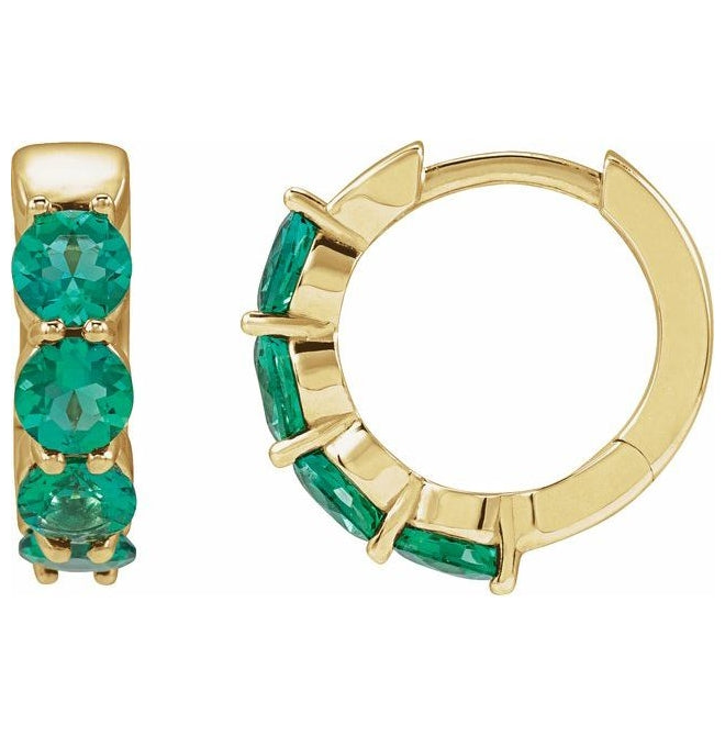 14K Yellow Gold Round 14.3 Mm 3.5 Mm 3.5 Mm Pair Hinged Polished Lab-Grown Gem Hoop Huggie Earrings