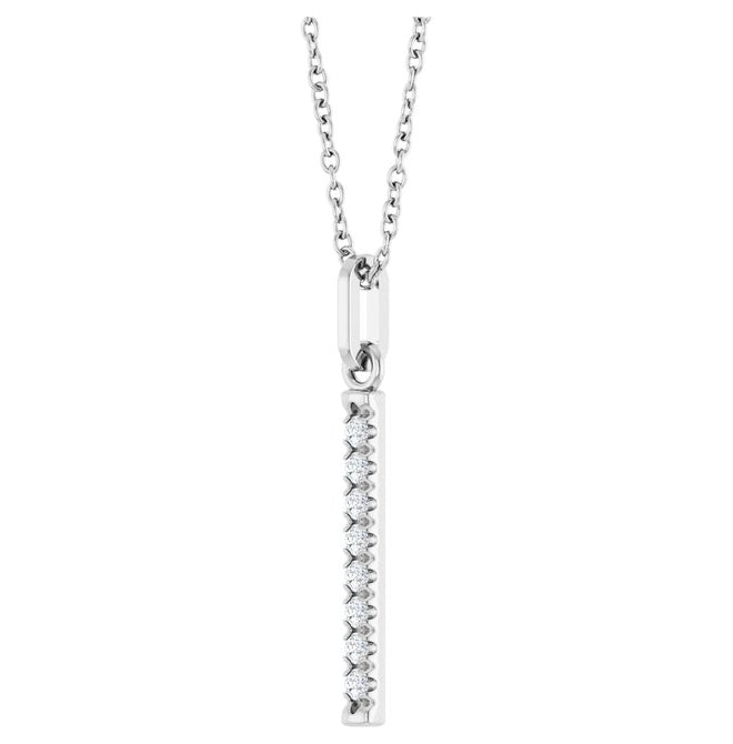 14K White Gold Round 1.5Mm I1, G-H 16-18 In Polished 1/8 Ctw Natural Diamond Vertical Bar Necklace
