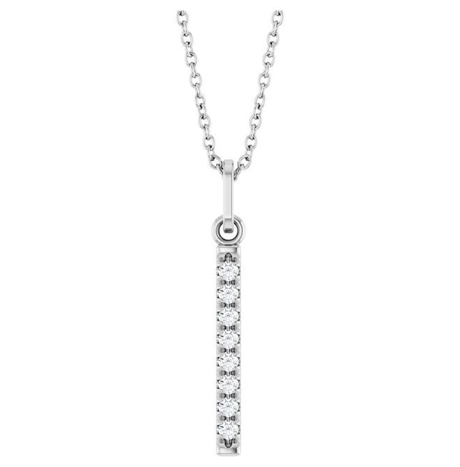14K White Gold Round 1.5Mm I1, G-H 16-18 In Polished 1/8 Ctw Natural Diamond Vertical Bar Necklace