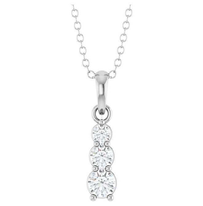 14K White Gold Round 3Mm Vs, F+ 18 In Polished 1/6 Ctw Lab-Grown Diamond Vertical Bar Pendant