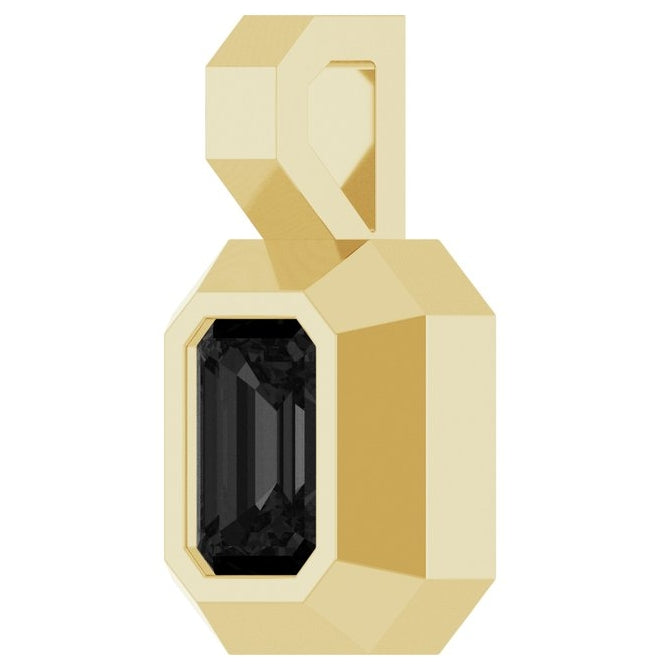 14K Yellow Gold Emerald 7 X 5 Mm Polished Natural Black Onyx Pendant
