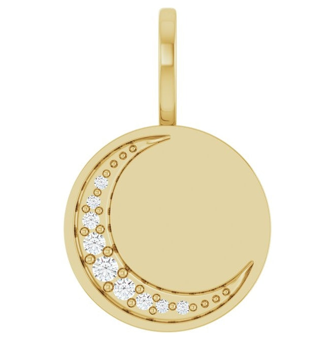 14K Yellow Gold Round 1.5Mm Si1-Si2, G-H Polished .05 Ctw Lab-Grown Diamond Engravable Celestial Pendant