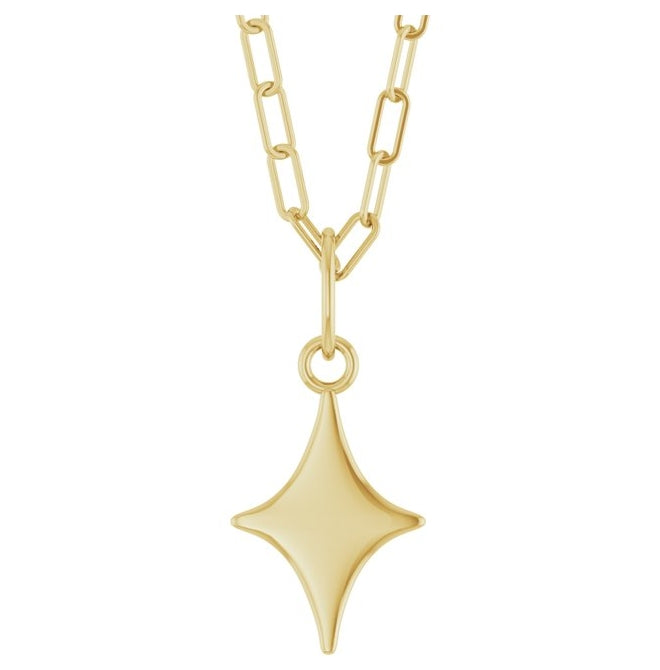 14K Yellow Gold Or Sterling Silver 16 X 7.3 Mm 18 In Polished Engravable Star Necklace