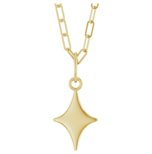 14K Yellow Gold Or Sterling Silver 16 X 7.3 Mm 18 In Polished Engravable Star Necklace