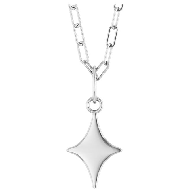 14K Yellow Gold Or Sterling Silver 16 X 7.3 Mm 18 In Polished Engravable Star Necklace