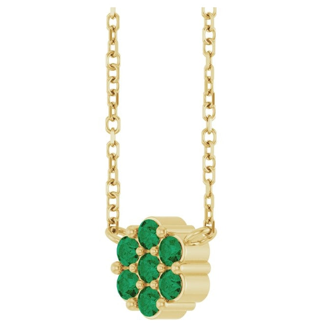 14K Yellow Gold Round 2 Mm 18 In Polished Lab-Grown Emerald Cluster Necklace