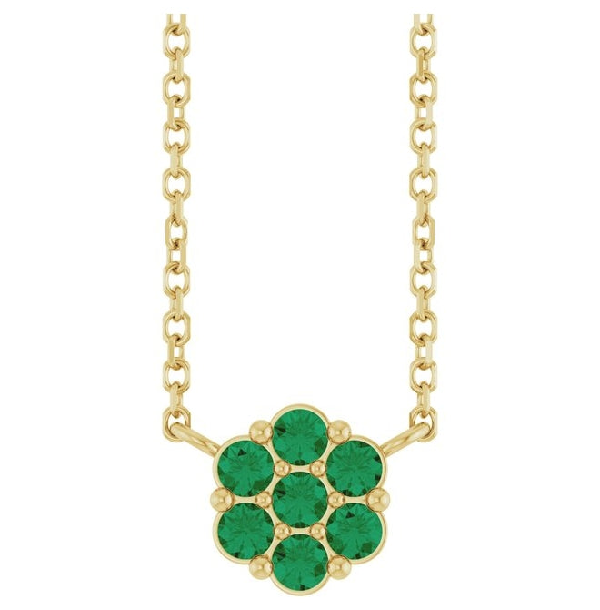 14K Yellow Gold Round 2 Mm 18 In Polished Lab-Grown Emerald Cluster Necklace