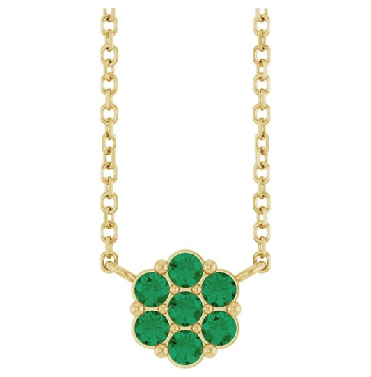 14K Yellow Gold Round 2 Mm 18 In Polished Lab-Grown Emerald Cluster Necklace