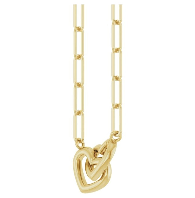 14K Yellow Gold Or Sterling Silver 14.1 X 7.8 Mm 18 In Polished Interlocking Hearts Necklace