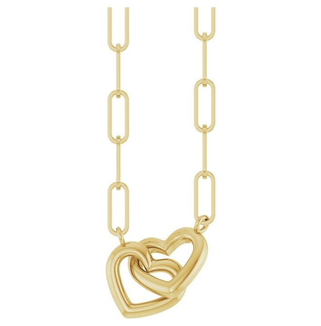 14K Yellow Gold Or Sterling Silver 14.1 X 7.8 Mm 18 In Polished Interlocking Hearts Necklace