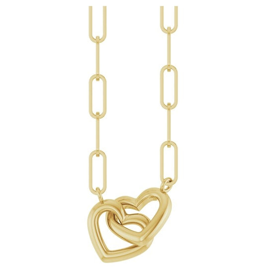 14K Yellow Gold Or Sterling Silver 14.1 X 7.8 Mm 18 In Polished Interlocking Hearts Necklace