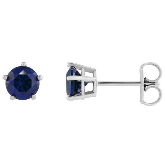 14K White Gold Round Pair 5Mm Friction Backs 5-Prong Polished Lab-Grown Blue Sapphire Solitaire Stud Earrings