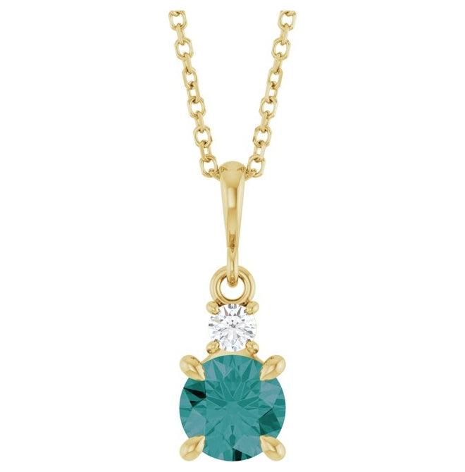 14K Yellow Gold Round 6Mm I1, G-H 16-18 In Polished Lab-Grown Alexandrite And .07 Ct Natural Diamond Necklace