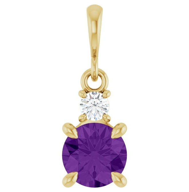 14K Yellow Gold Round 6Mm I1, G-H Polished Natural Gem And .07 Ct Natural Diamond Pendant