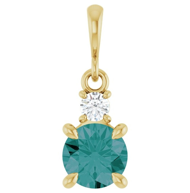 14K Yellow Gold Round 6Mm I1, G-H Polished Lab-Grown Gem And .07 Ct Natural Diamond Pendant