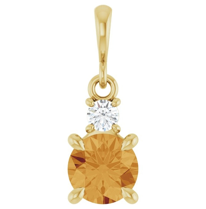 14K Yellow Gold Round 6Mm I1, G-H Polished Natural Gem And .07 Ct Natural Diamond Pendant