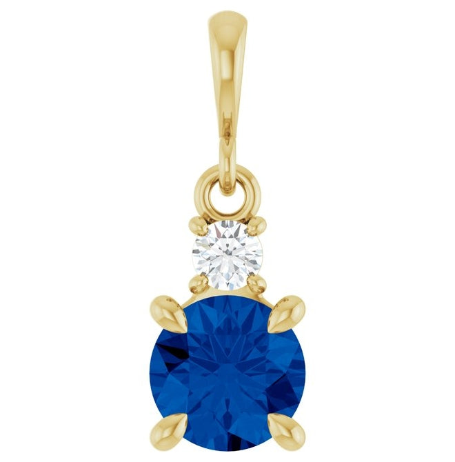 14K Yellow Gold Round 6Mm I1, G-H Polished Lab-Grown Gem And .07 Ct Natural Diamond Pendant