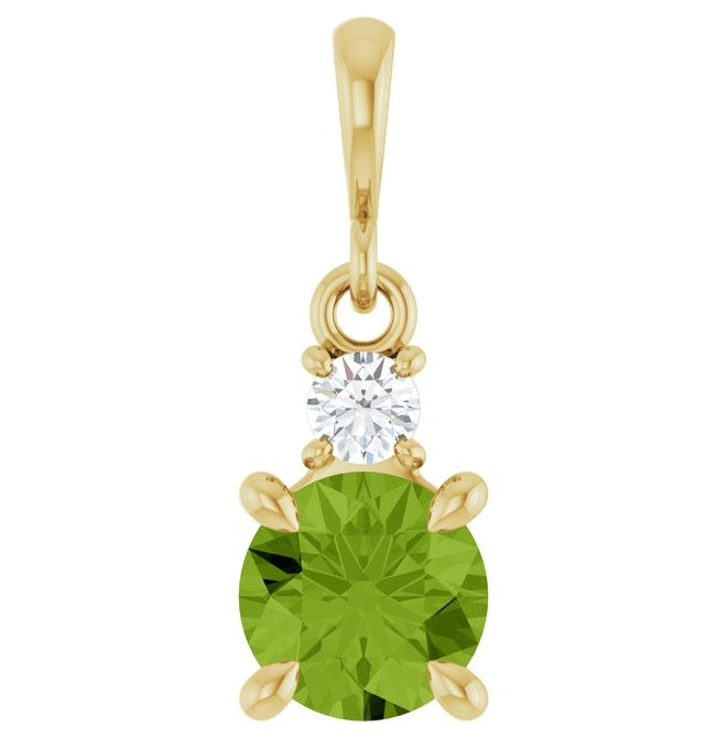 14K Yellow Gold Round 6Mm I1, G-H Polished Natural Gem And .07 Ct Natural Diamond Pendant