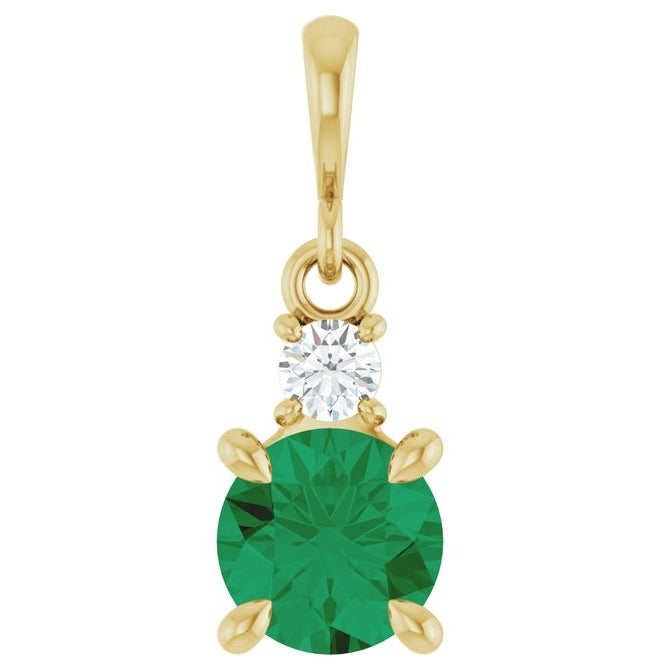 14K Yellow Gold Round 6Mm I1, G-H Polished Lab-Grown Gem And .07 Ct Natural Diamond Pendant