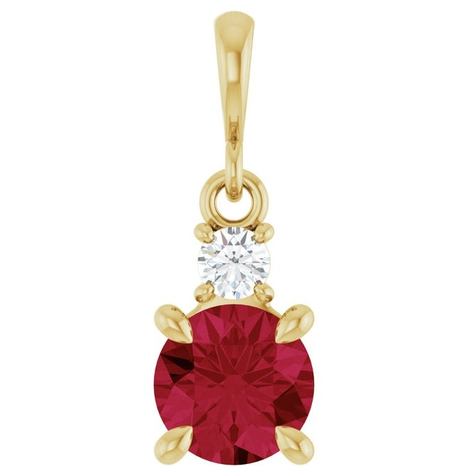 14K Yellow Gold Round 6Mm I1, G-H Polished Lab-Grown Gem And .07 Ct Natural Diamond Pendant