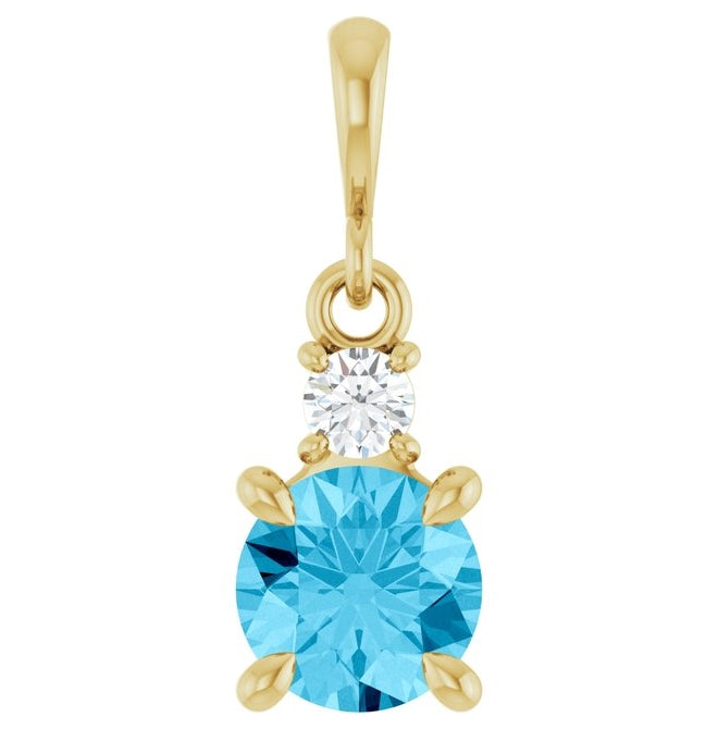 14K Yellow Gold Round 6Mm I1, G-H Polished Natural Gem And .07 Ct Natural Diamond Pendant