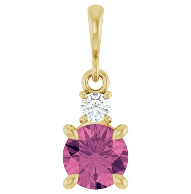 14K Yellow Gold Round 6Mm I1, G-H Polished Natural Gem And .07 Ct Natural Diamond Pendant