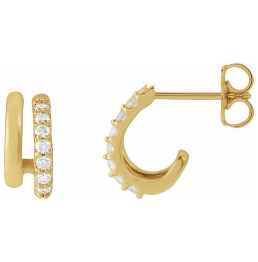 14K Yellow Or White Gold Round 11.7 Mm 4.7 Mm 1.5Mm Vs, F+ Pair Friction Backs Polished Lab-Grown Diamond Faux Stacked Hoops