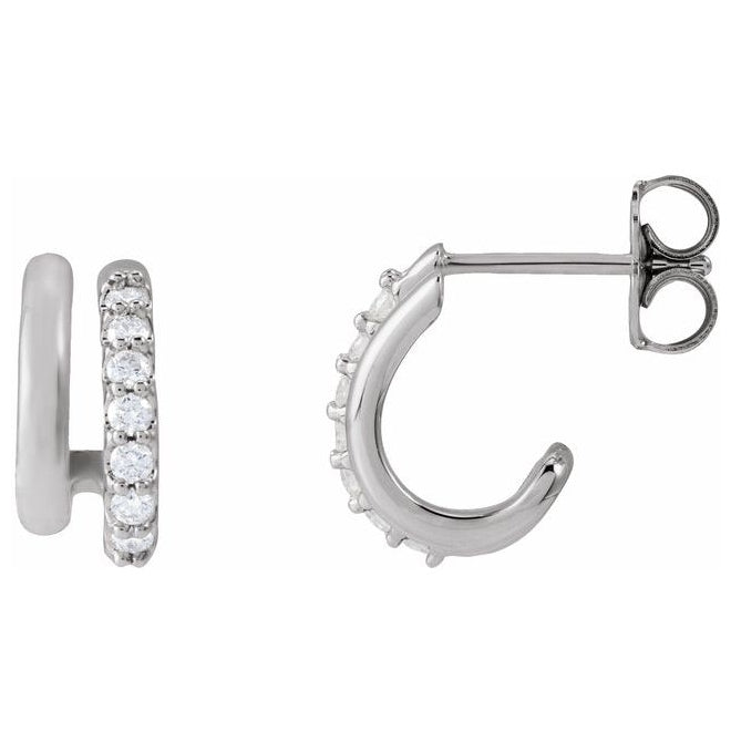 14K Yellow Or White Gold Round 11.7 Mm 4.7 Mm 1.5Mm Vs, F+ Pair Friction Backs Polished Lab-Grown Diamond Faux Stacked Hoops