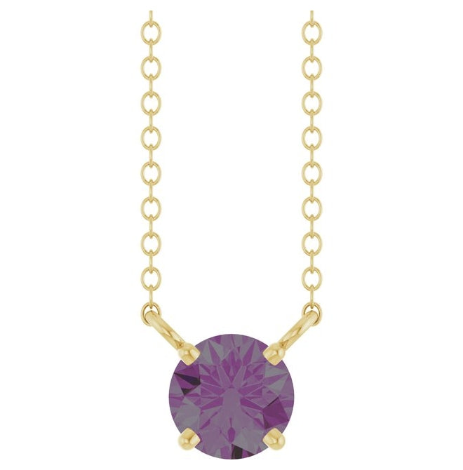14K Yellow Gold Round  5 Mm 18 In Polished Lab-Grown Alexandrite Solitaire Necklace