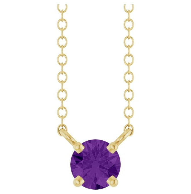 14K Yellow Gold Round  4 Mm 18 In Polished Natural Amethyst Solitaire Necklace