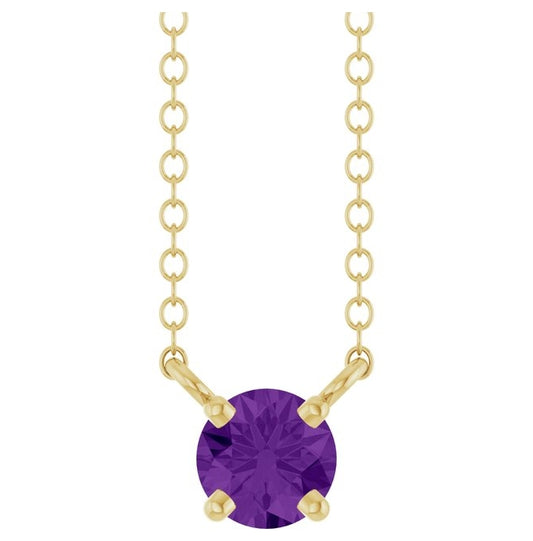 14K Yellow Gold Round  4 Mm 18 In Polished Natural Amethyst Solitaire Necklace
