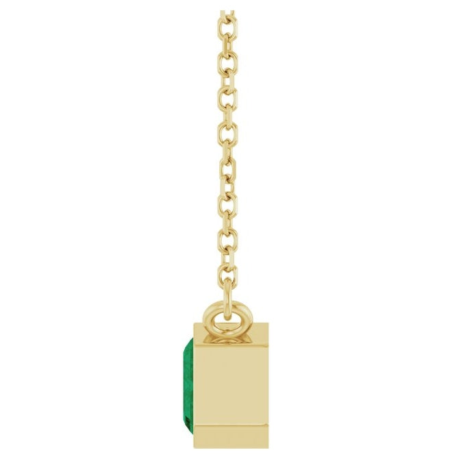 14K Yellow Gold Emerald 7 X 5 Mm Polished Lab-Grown Gem Solitaire 18 In Necklace