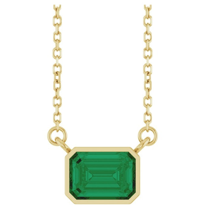 14K Yellow Gold Emerald 7 X 5 Mm Polished Lab-Grown Gem Solitaire 18 In Necklace