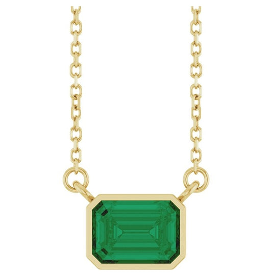 14K Yellow Gold Emerald 7 X 5 Mm Polished Lab-Grown Gem Solitaire 18 In Necklace