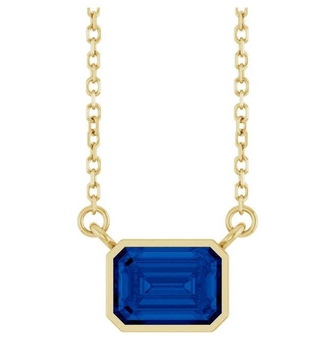 14K Yellow Gold Emerald 7 X 5 Mm Polished Lab-Grown Gem Solitaire 18 In Necklace