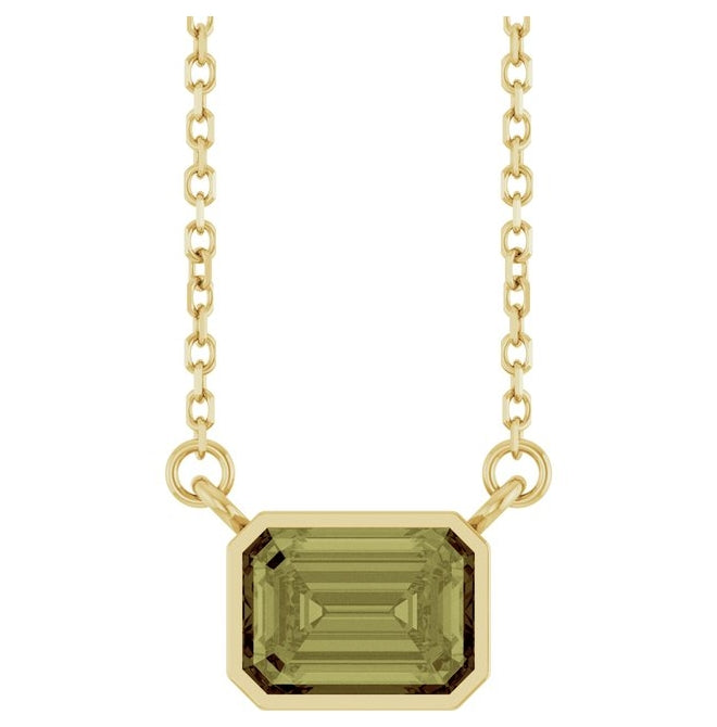 14K Yellow Gold Emerald 7 X 5 Mm Polished Lab-Grown Gem Solitaire 18 In Necklace