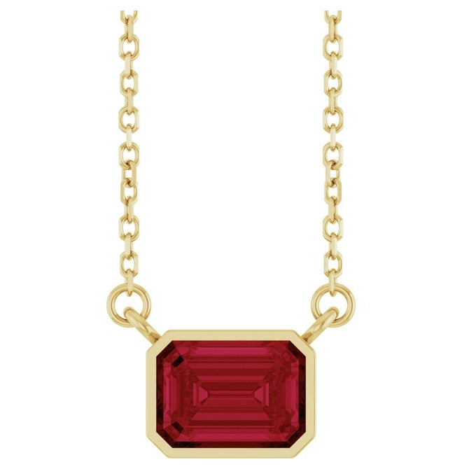 14K Yellow Gold Emerald 7 X 5 Mm Polished Lab-Grown Gem Solitaire 18 In Necklace