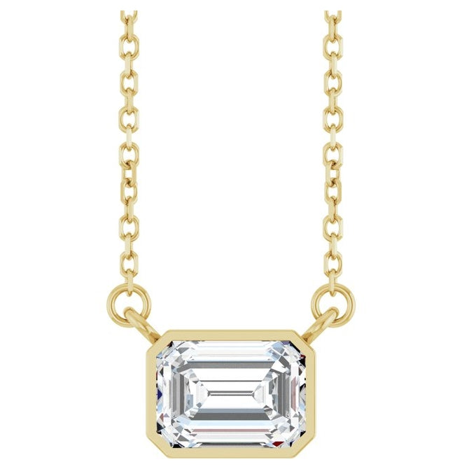 14K Yellow Gold Emerald 7 X 5 Mm Polished Lab-Grown Gem Solitaire 18 In Necklace