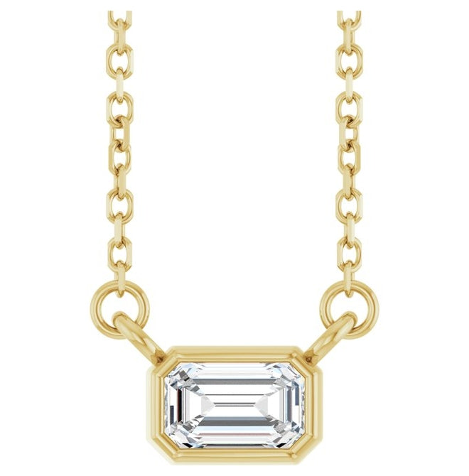 14K Yellow Gold Emerald 5 X 3Mm Si, Ghi Polished 1/3 Ct Lab Grown Diamond Solitaire Bezel-Set 18 In Necklace