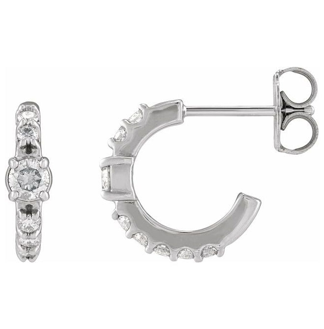 14K Yellow Or White Gold Round 12 Mm 3.4 Mm 3Mm Si1-Si2, G-H Pair Friction Backs  Polished 3/8 Ctw Lab-Grown Diamond Hoop Earrings