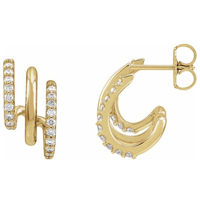 14K Yellow Or White Gold Round 15.2 Mm 7.1 Mm 1.3Mm Vs, F+ Pair Friction Backs Polished 1/3 Ctw Lab-Grown Diamond Faux Stacked Three-Row Hoop Earrings