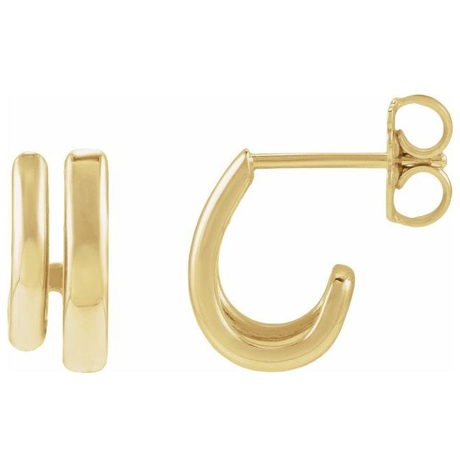 14K Yellow Gold 11 Mm x 4.9 Mm Left Friction Back Polished Double Hoop Stack Earring